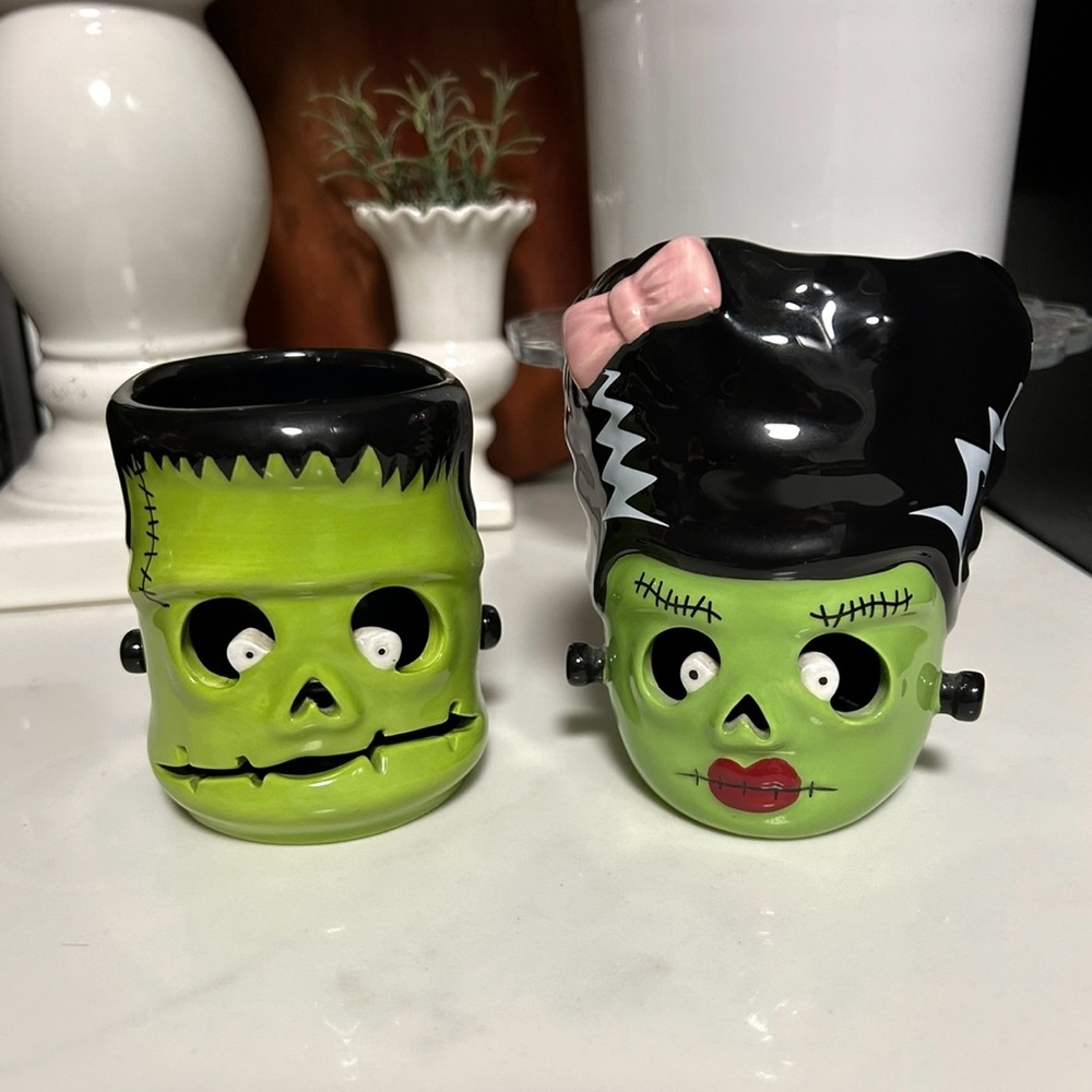 Bath & Body Works Slatkin & Co Frankenstein & Bride Candle Holders.